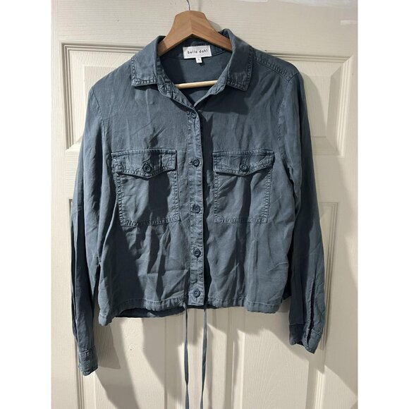 98Bella Dahl Tie Waist Utility Shirt Jacket Size S Green Button Front A001598 - Picture 2 of 11